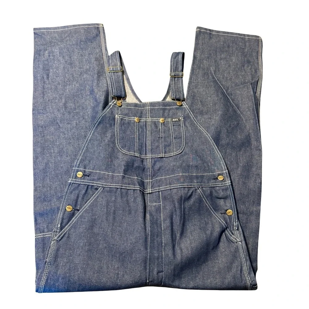 Vintage Key Denim Bib Overalls NWT 34x34 Carpenter‎ Workwear USA Cotton